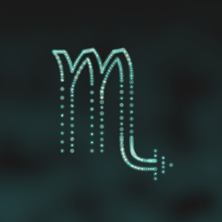 Scorpion astrology sign. Neon shine disco particles astrological symbol. 3D renderingの写真素材