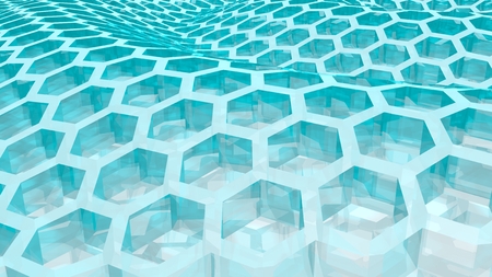 Perspective view on transparent blue honeycomb . 3D rendering backdropの写真素材