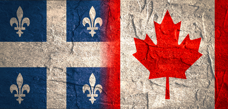 Image relative to politic relationships between Canada and Quebec. National flags textured by concreteの写真素材