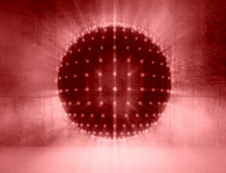 Glitter vintage lights background. Neon shine disco particles. Ray light from sphereの写真素材