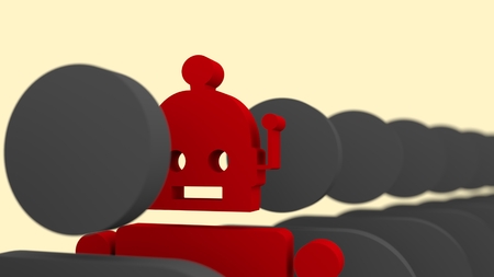 Special standing out from the crowd. Human and robot differences. 3D renderingの写真素材