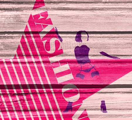 Sexy woman silhouette, underwear fashion. Woman underwear. Fashion text. Retro style. Wood textureの写真素材