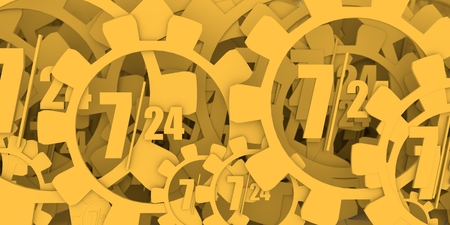 Time operation mode in gear. 3d rendering. For customer support and retail. Seven days twenty four hourの写真素材