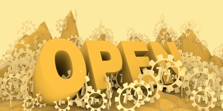 Time operation mode in gear. Open text. 3d rendering