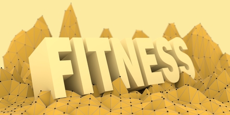 Low poly mountains landscape. 3d rendering. Polygonal mosaic background. Fitness wordの写真素材