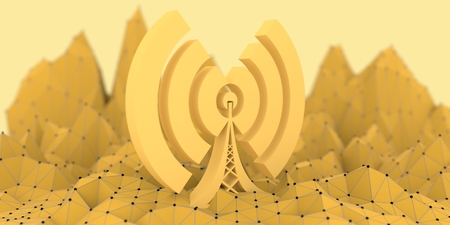 Wi Fi Symbol on low poly backdrop. Mobile gadgets technology relative imageの写真素材