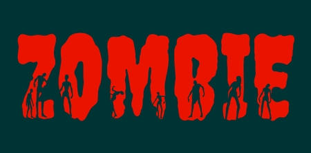 Zombie word and silhouettes on them. Halloween theme backgroundのイラスト素材