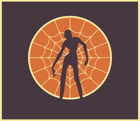 Spider net and silhouette on them. Halloween theme backgroundのイラスト素材