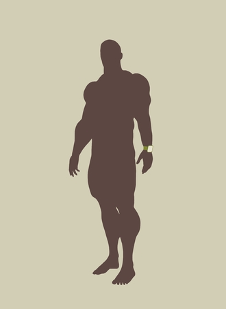 Man wearing smart watch. Bodybuilder posing. Human silhouetteのイラスト素材