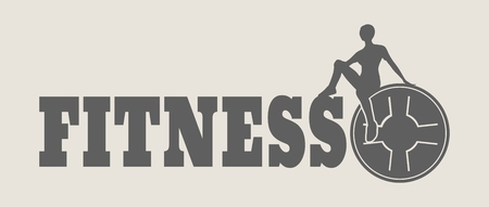 woman silhouette on fitness text. rod pancake silhouette. Bodybuilding club emblemのイラスト素材