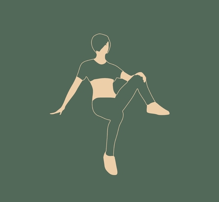 Sporty woman sits on a floor. Short hair girl silhouetteのイラスト素材