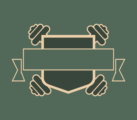Bodybuilding coat of arms. Sporty style emblem. Empty field for textのイラスト素材