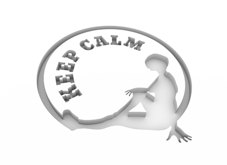 Sporty woman silhouette. Short hair girl sit in the circle. Keep calm text. 3D renderingの写真素材