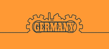 Heavy industry.Germany word built in gear. Outline styleのイラスト素材