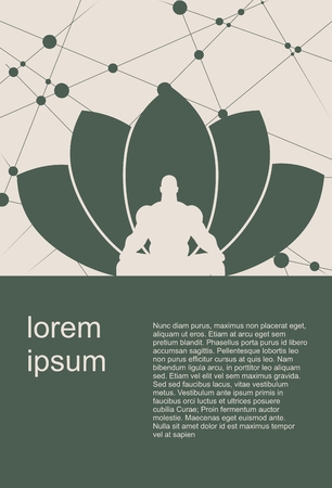 Muscular man sit in meditation pose. Bodybuilder relaxing. Human silhouette. Yoga Center Brochure. Field for textのイラスト素材