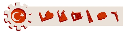 Energy and Power icons set with Turkey flag. Sustainable energy generation and heavy industry. 3D silhouettesのイラスト素材