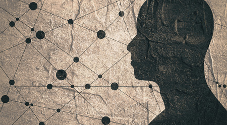 Silhouette of a man's head. Mental health relative brochure, report or book cover design template. Scientific medical designs. . Concrete texturedの写真素材