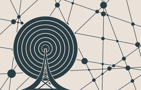 Wi Fi Symbol outline icon. Mobile gadgets technology relative image. Molecule And Communication Background. Vector brochure or report design template. Connected lines with dots.のイラスト素材