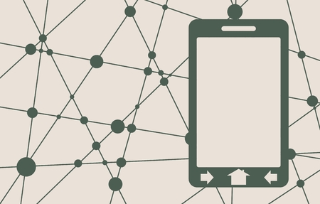 Smartphone icon. Mobile gadgets technology relative image. Molecule And Communication Background. Vector brochure or report design template. Connected lines with dots.のイラスト素材