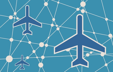 Molecule And Communication Background. Modern vector brochure or report design template. Airplane icon. Connected lines with dots. Vector illustrationのイラスト素材