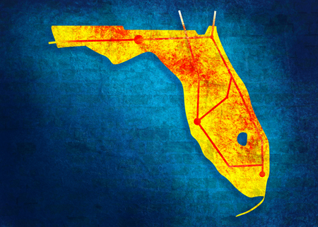 Image relative to USA travel. Florida state road map. Multicolor brush painting.の写真素材