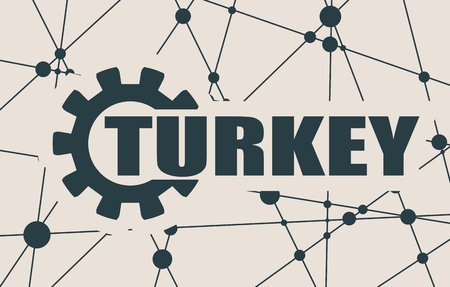 Turkey word build in gear. Heavy industry relative image. Molecule And Communication Background. Vector brochure or report design template. Connected lines with dots.のイラスト素材