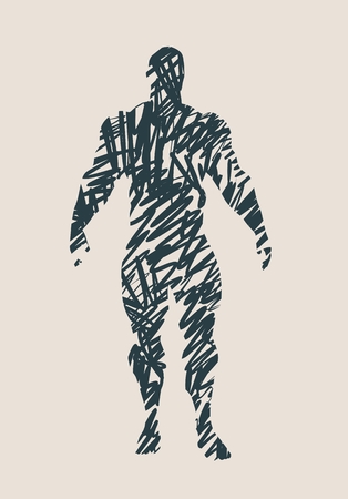 Bodybuilder silhouette. Muscular man posing. Sketch style illustrationのイラスト素材