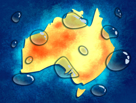 Map of Australia washed by ocean. Multicolor brush painting. Transparent water drops.の写真素材