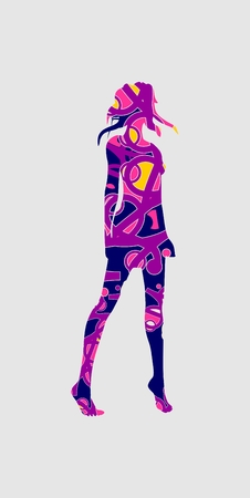 Sexy woman silhouette in short dress. Ornate decoratedのイラスト素材