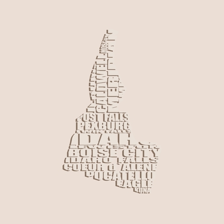Word cloud map of Idaho state. Cities list collageのイラスト素材