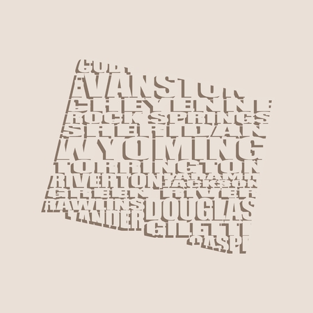 Word cloud map of Wyoming state. Cities list collageのイラスト素材