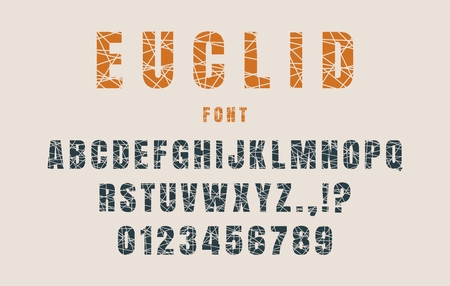 Decorative alphabet vector font. Letters symbols and numbers. Typography for headlines, posters, logos etc. Shattered styleのイラスト素材