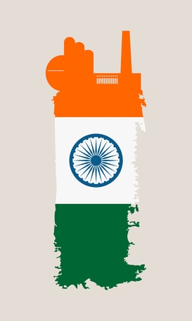Illustration of an isolated factory icon and grunge brush. Brush stroke painted by India flag colorsのイラスト素材