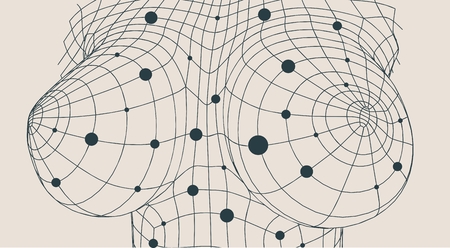 Polygonal female breast. Wire frame style. Vector illustration