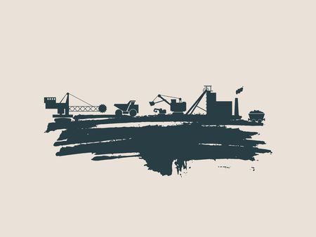 Energy and Power icons set and grunge brush stroke. Coal mining relative image. Vector illustrationのイラスト素材
