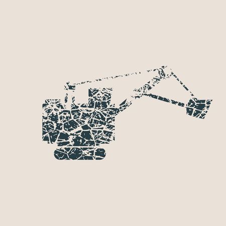 Flat big excavator. Grunge Style Abstract icon. Vector Illustration.のイラスト素材