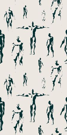 Body building silhouettes. Bodybuilder posing. Vector seamless backgroundのイラスト素材