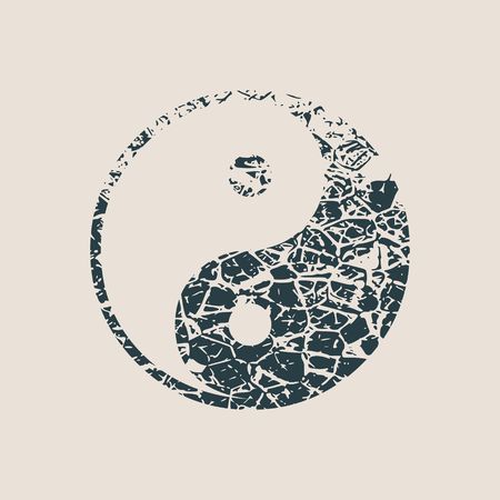 Ying yang symbol of harmony and balance. Grunge style vector illustrationのイラスト素材