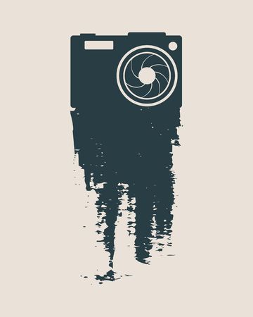 Photo camera icon. Web Icon. Sketch style illustration. Grunge brush stroke.のイラスト素材