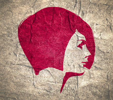 Face profile view. Elegant silhouette of a female head. Short hair. Monochrome gamma. Concrete textured.の写真素材