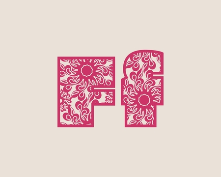 Decorative alphabet vector font. Letter F. Typography for headlines, posters, logos etc. Uppercase and lowercase symbolsのイラスト素材