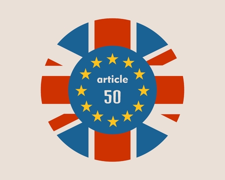 United Kingdom exit from Europe relative image. Brexit named politic process. Round flags. Article 50 textのイラスト素材