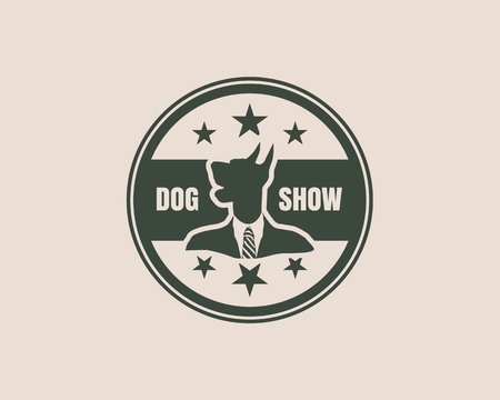 Pet emblem design. Doberman dog. Graphic design element. Show textのイラスト素材