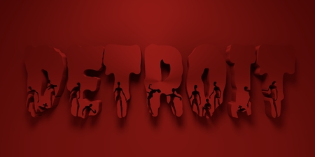 Detroit city name and zombie silhouettes on them. Halloween theme background. 3D renderingの写真素材