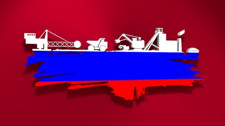 Energy and Power icons set and grunge brush stroke. Coal mining relative image. 3D rendering. Flag of the Russiaの写真素材