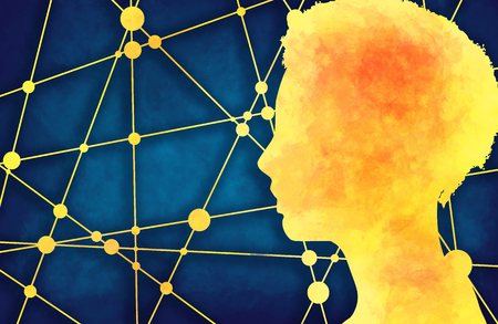 Silhouette of a woman head. Mental health relative brochure, report design. Scientific medical designs. Grunge brush drawingの写真素材