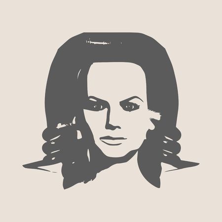 Face profile view. Elegant silhouette of a female head. Vector Illustration. Long curly hair. Monochrome gamma.のイラスト素材