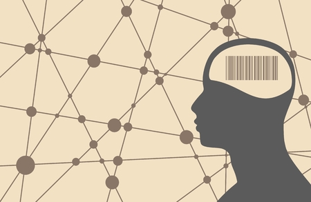 Silhouette of a man's head with barcode. Mental health relative brochure, report or flyer design template. Scientific medical designs. Connected lines with dots. Vector illustrationのイラスト素材