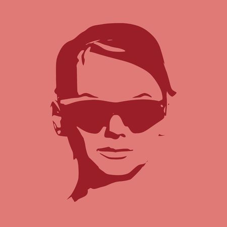 Portrait of beautiful woman in black sunglasses. Short hair. Vector version. Front viewのイラスト素材