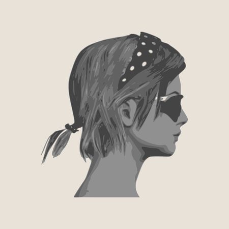 Portrait of beautiful woman in black sunglasses. Short hair. Vector version. Side viewのイラスト素材